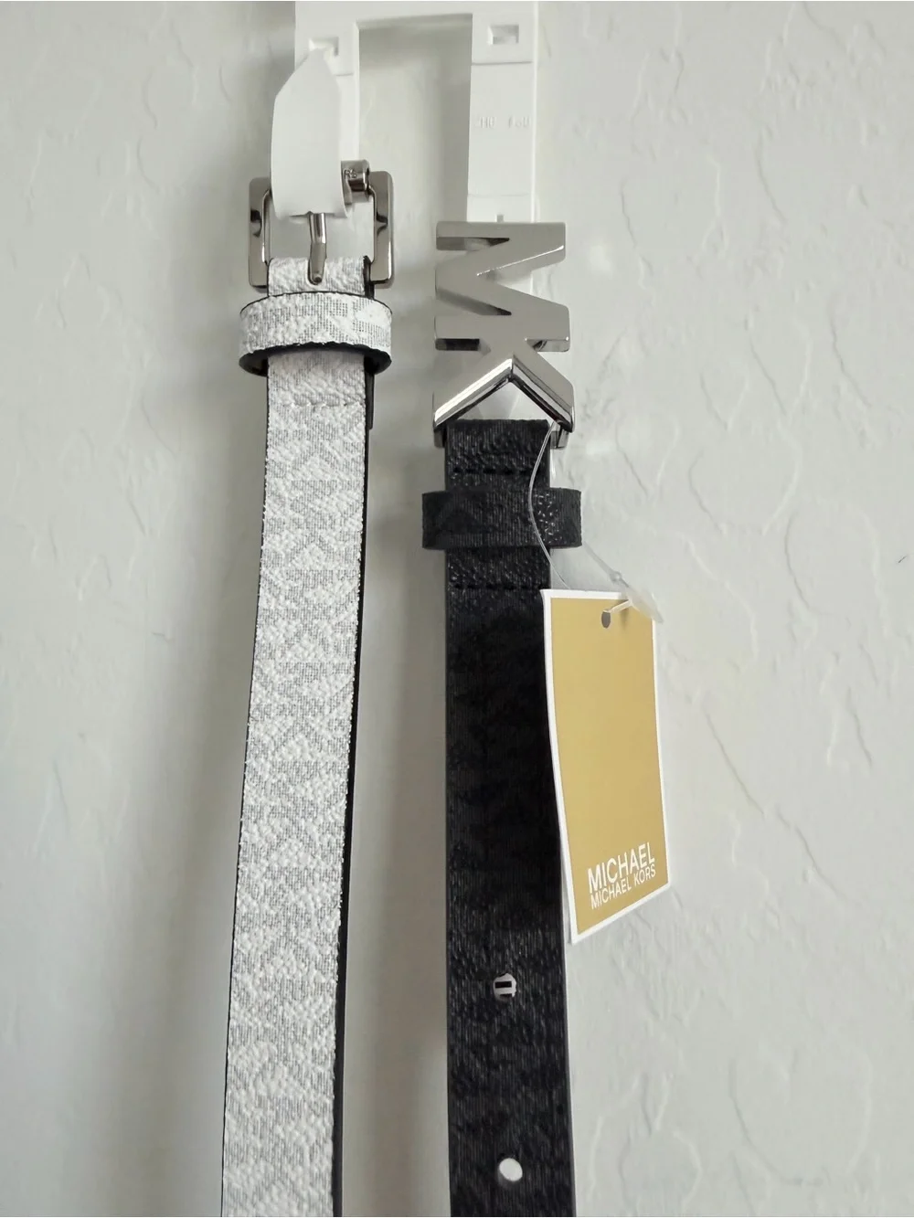Michael Kors White and Black Logo Buckle Women's Belt